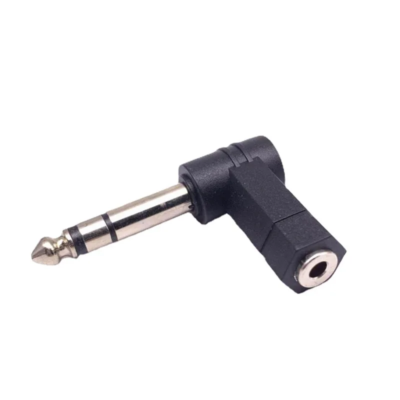 1pc Conversor 6.5 a 3.5 Macho para Fêmea curva 90 °   Adaptador de áudio de microfone de fone de ouvido AV plugue de 6,35 a 3,5