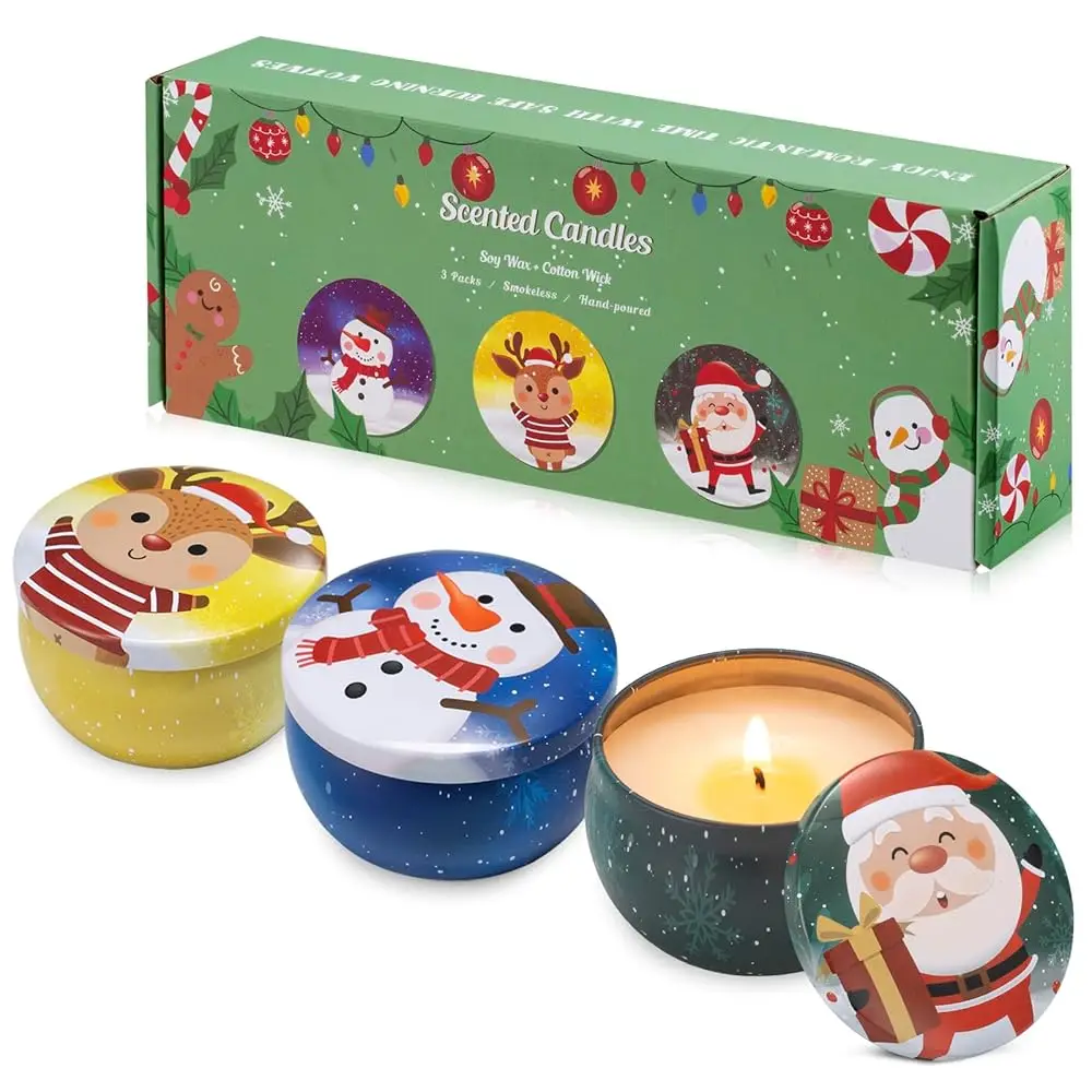 3er-Pack Duftkerzen, 2,5 oz Aromatherapie-Kerzen, Sojawachs-Kerzenset mit 72 Stunden Brenndauer, Weihnachtskerzen, Weihnachtsgeschenk