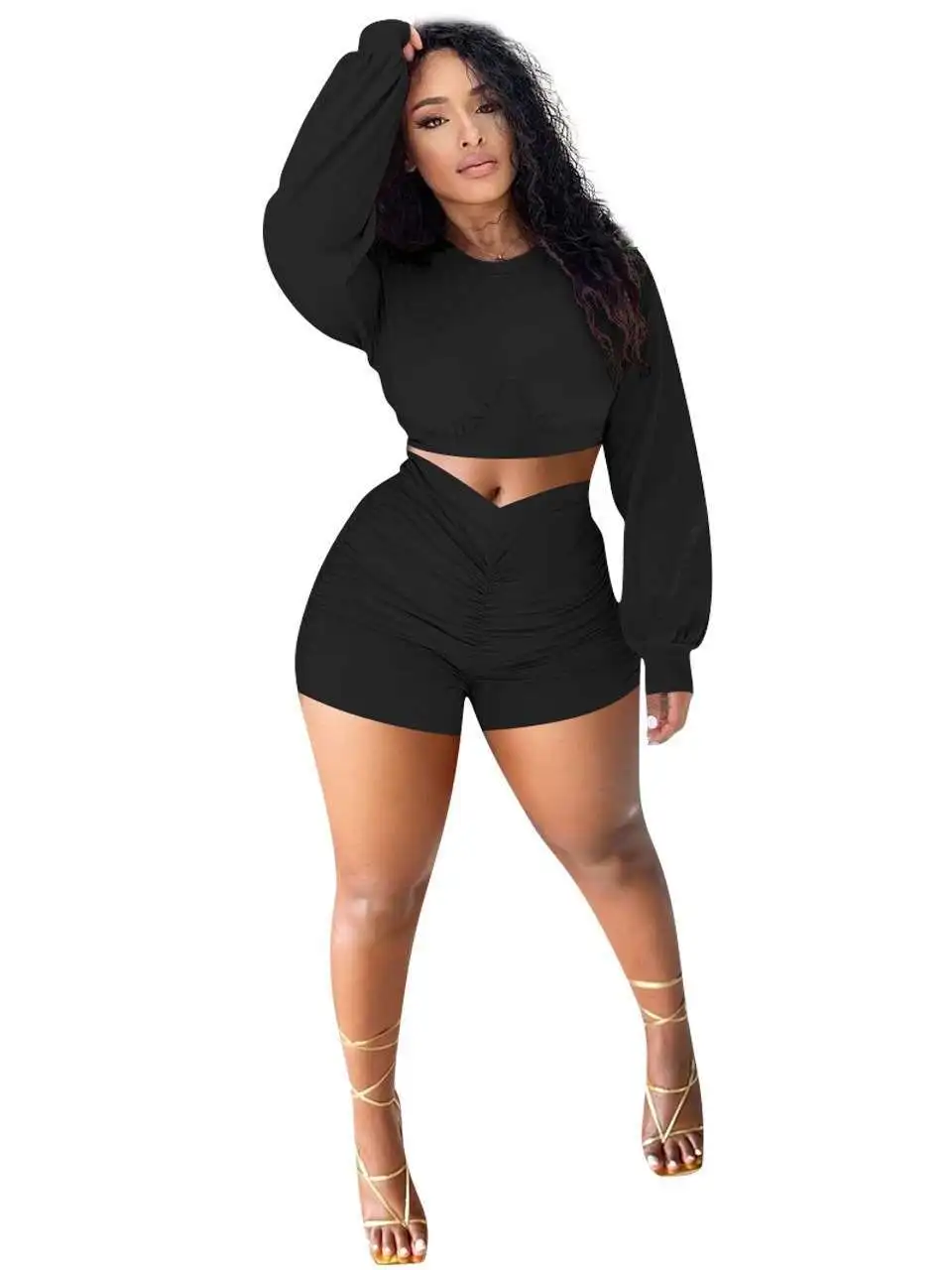 

Осенний повседневный комплект из двух предметов: шикарный женский костюм с длинным рукавом и круглым вырезом, модный зимний наряд. Без бренда, зарегистрированный товарный знак.