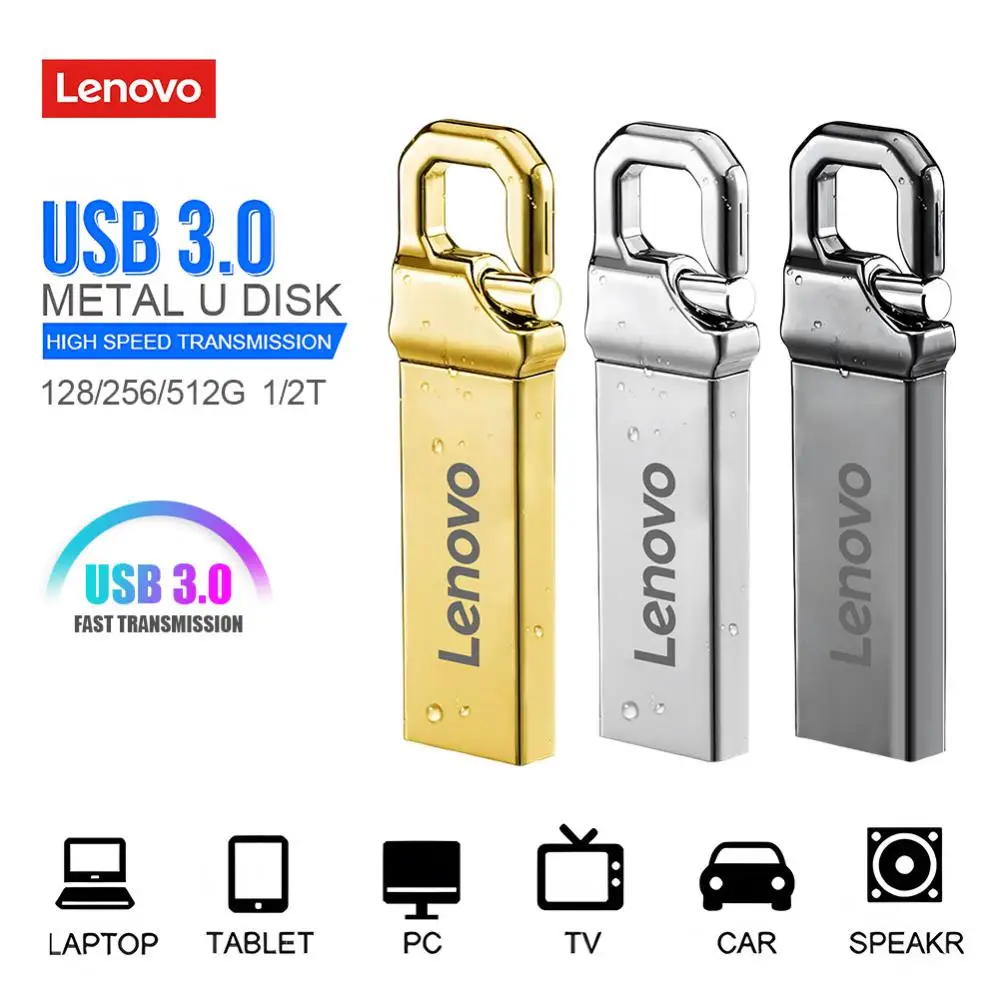 Lenovo-High Speed Mini Flash Drive, Pen Drive USB 3.0, Memory Stick, Tipo C, 1 TB, 2TB, 128GB