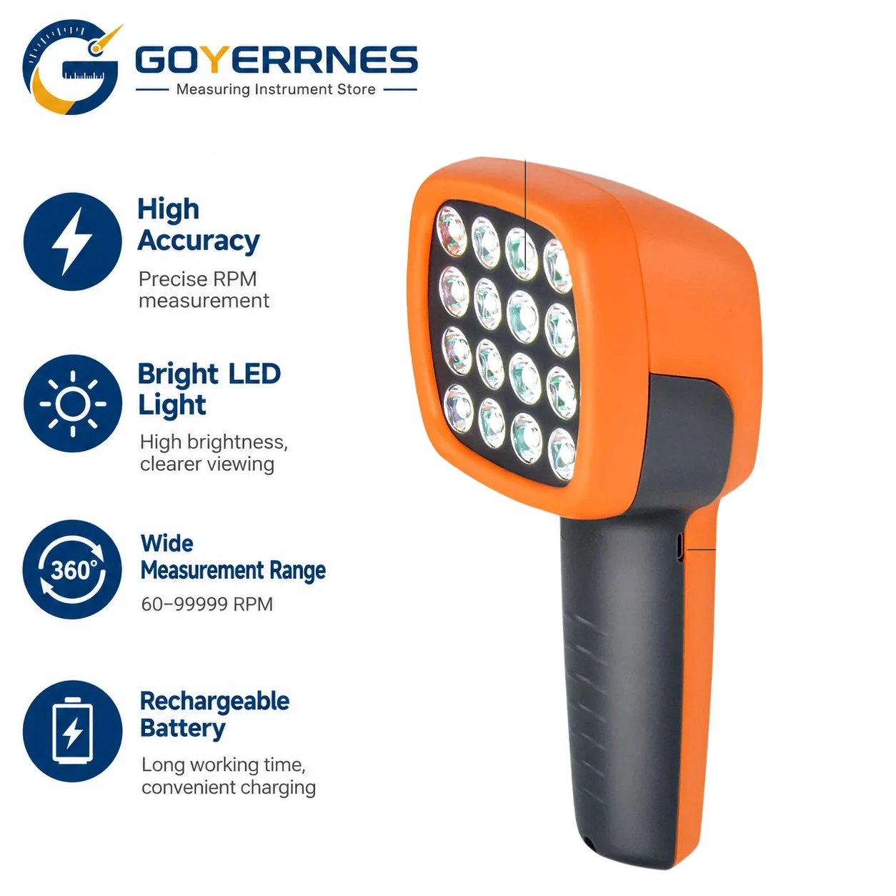 LED Flash Tachometer Stroboscope Non-Contact RPM Meter 60-99999 RPM for Motor Fan Pump HVAC Printing Textile