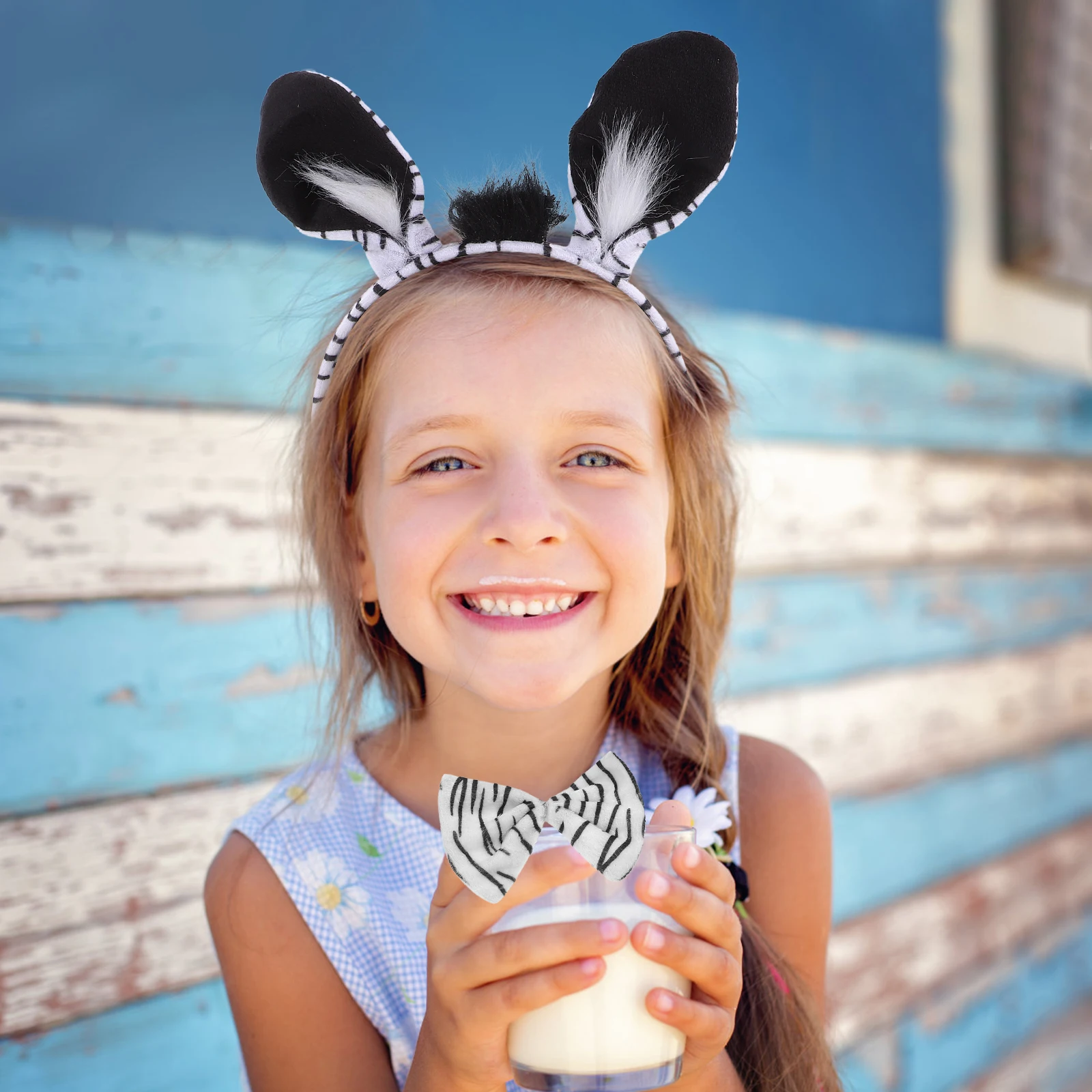 1Set Zebra Cosplay Hoofdband Kit Inclusief Staart Vlinderdas Handschoenen Dierenhoofddeksel voor Verkleedkostuum Feestdecoraties