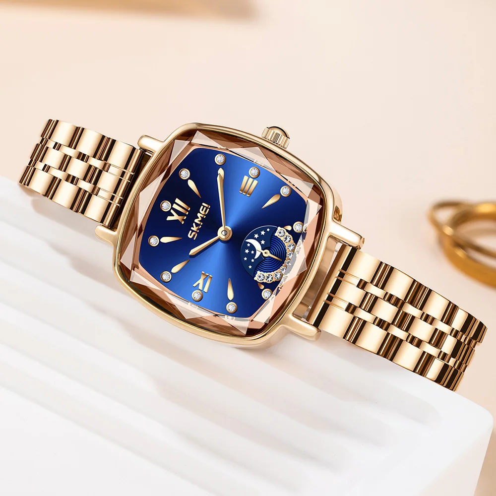 SKMEI Women Fashion Elegance Watches Ladies Luxury Wristwatch Waterproof Quartz Watch Romantic Style Stainless Steel Strip Watch