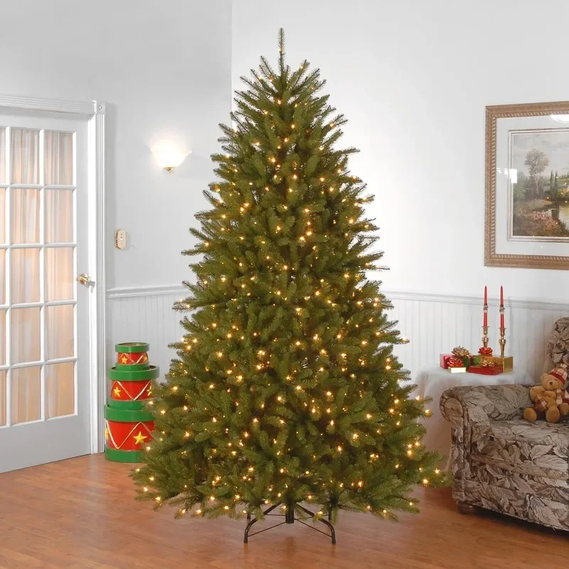 Pre-lit artificial full Christmas tree, Dunhill fir, two-tone LED lights, including stand, 9 ft