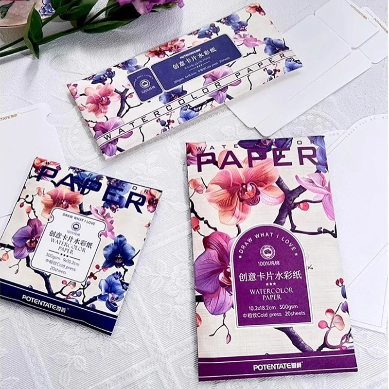 POTENTATE Stamp Watercolor Paper 100% Cotton 300g Ticket Stub Portable Painting Drawing Sketch Paper 20 Sheets Art Supplies