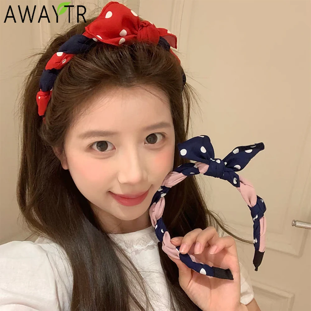 

AWAYTR Polka Dots Pattern Headbands Fashion Fabric Knotted Wide Headband Plastic Hair Accessories For Women Trends