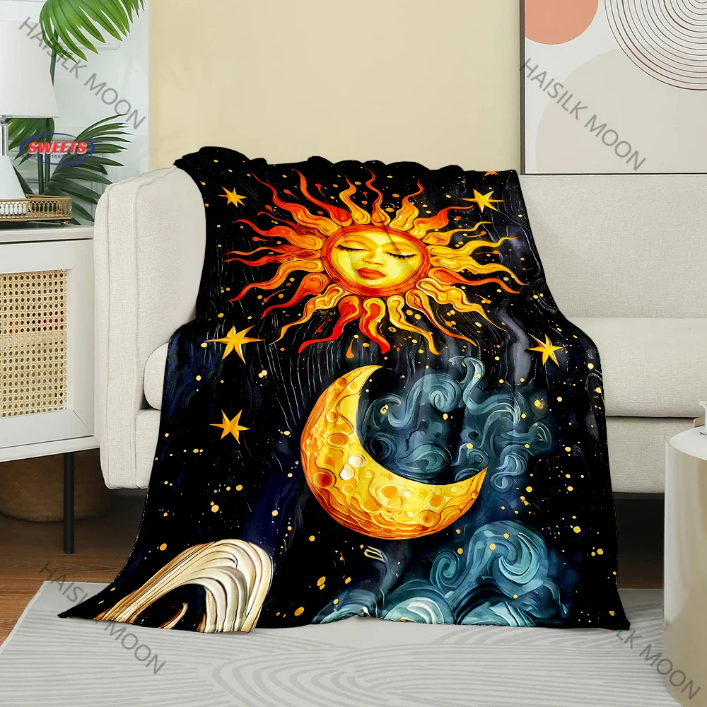 Mystery Tarot Divination Sun Moon Theme Blanket, Soft Shawl Blanket for Bedroom Sofa Office Travel Camping Four Seasons, Gifts