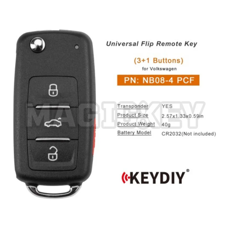 KEYDIY KD NB08-4 NB Series PCF Universal Flip Remote Key 3+1 Buttons Compatible with Volkswagen Type Vehicles