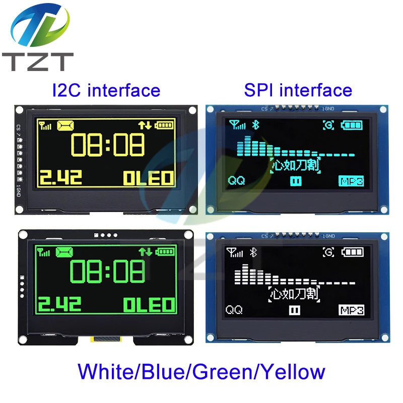 Imagem -03 - Módulo de Exibição Lcd Tzt Oled Interface Serial para Arduino Uno r3 C51 Ssd1309 12864 Pinos Spi Iic I2c 24 242 128x64