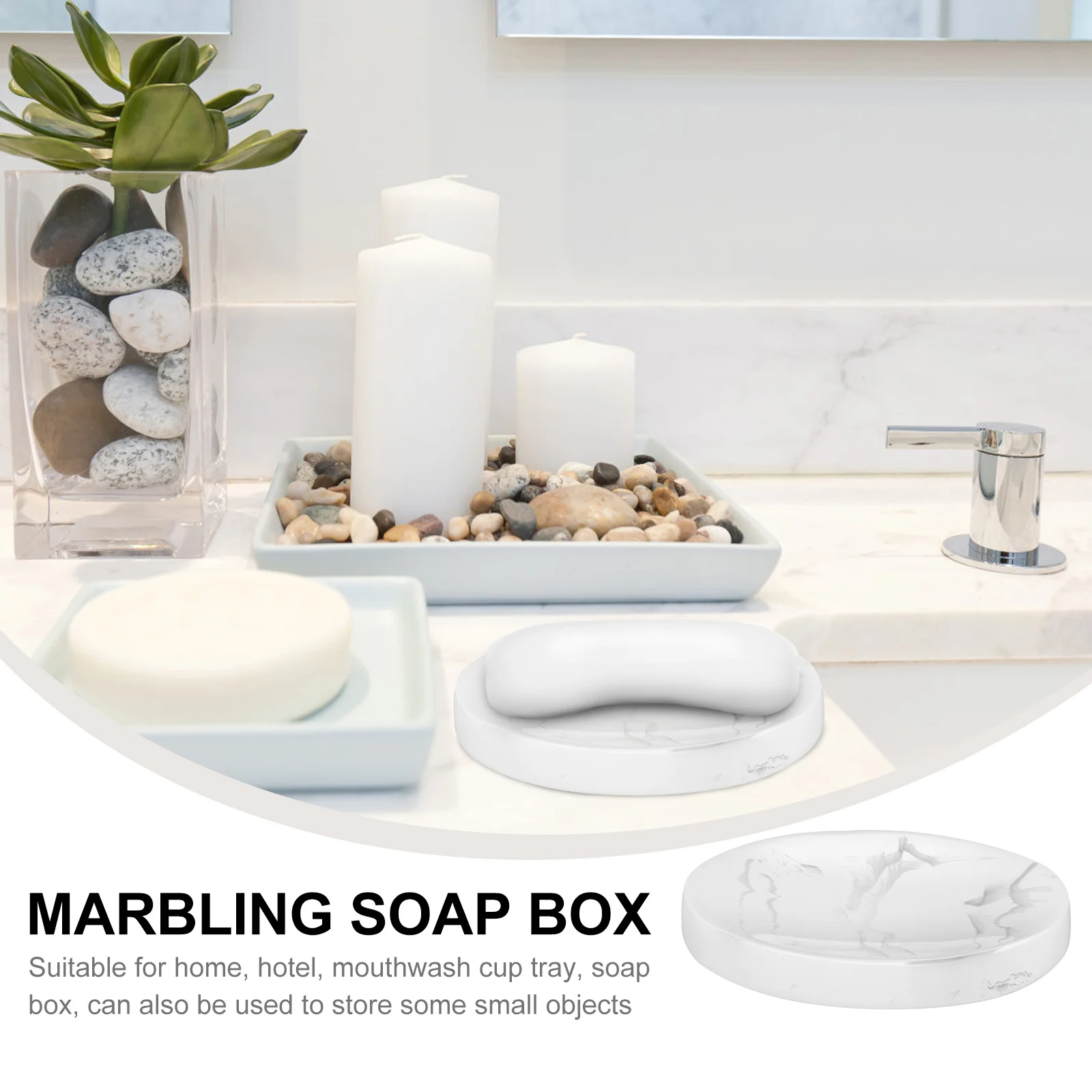 

1Pcs Marble Soap Dish Decorative Tray Bathroom Kitchen Resin Soap Storage Container Scratch Proof Marble Pattern Dish
