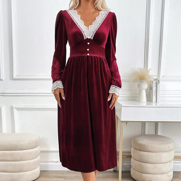 

Woman Velvet Autumn Commuting Long Sleeved Elegant Party Dresses Novelty Woman Dress 2024 Luxurious Women's Evening Dresses