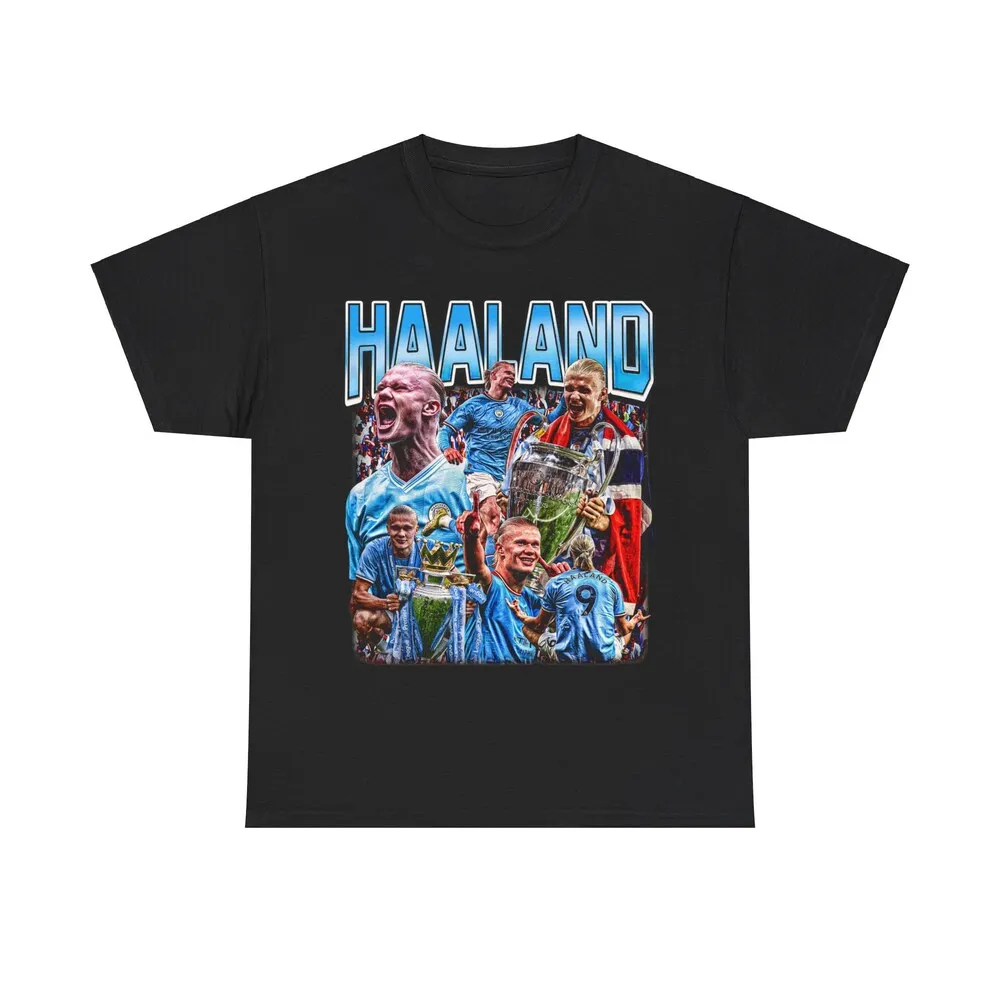 Retro Vintage 90s Graphic Erling Haaland T-Shirt Man City Tee Soccer Bootleg Sport Cotton