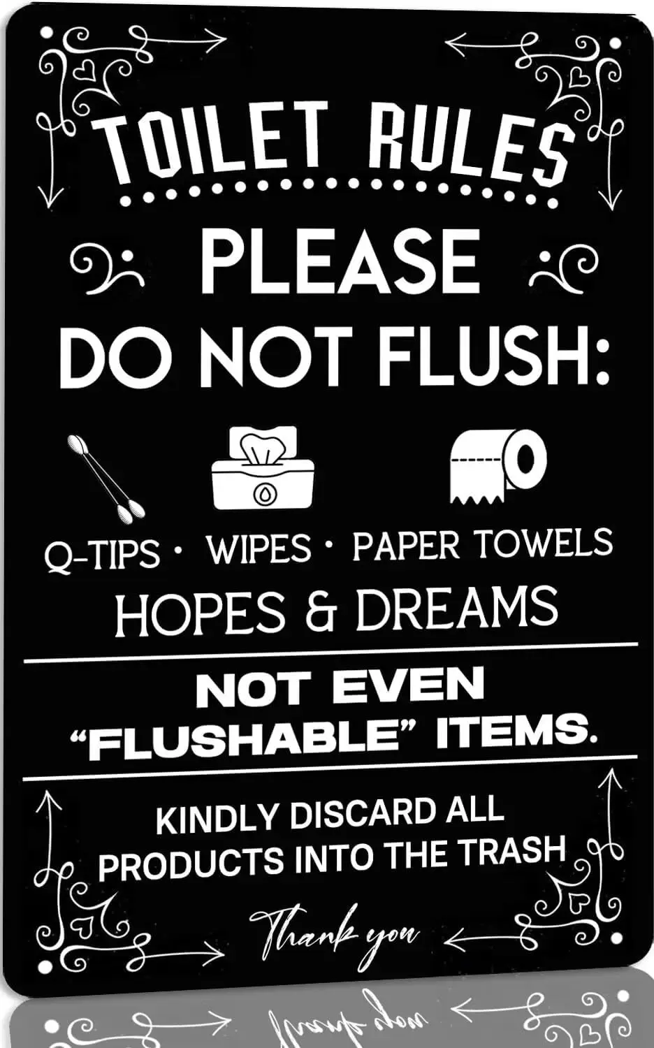 1p,Funny Toilet Rules Metal Sign Please Do Not Flush Q-tips Wipes Paper Towels Hopes  Dreams Bathroom Rules Tin Sign Vintage Hom