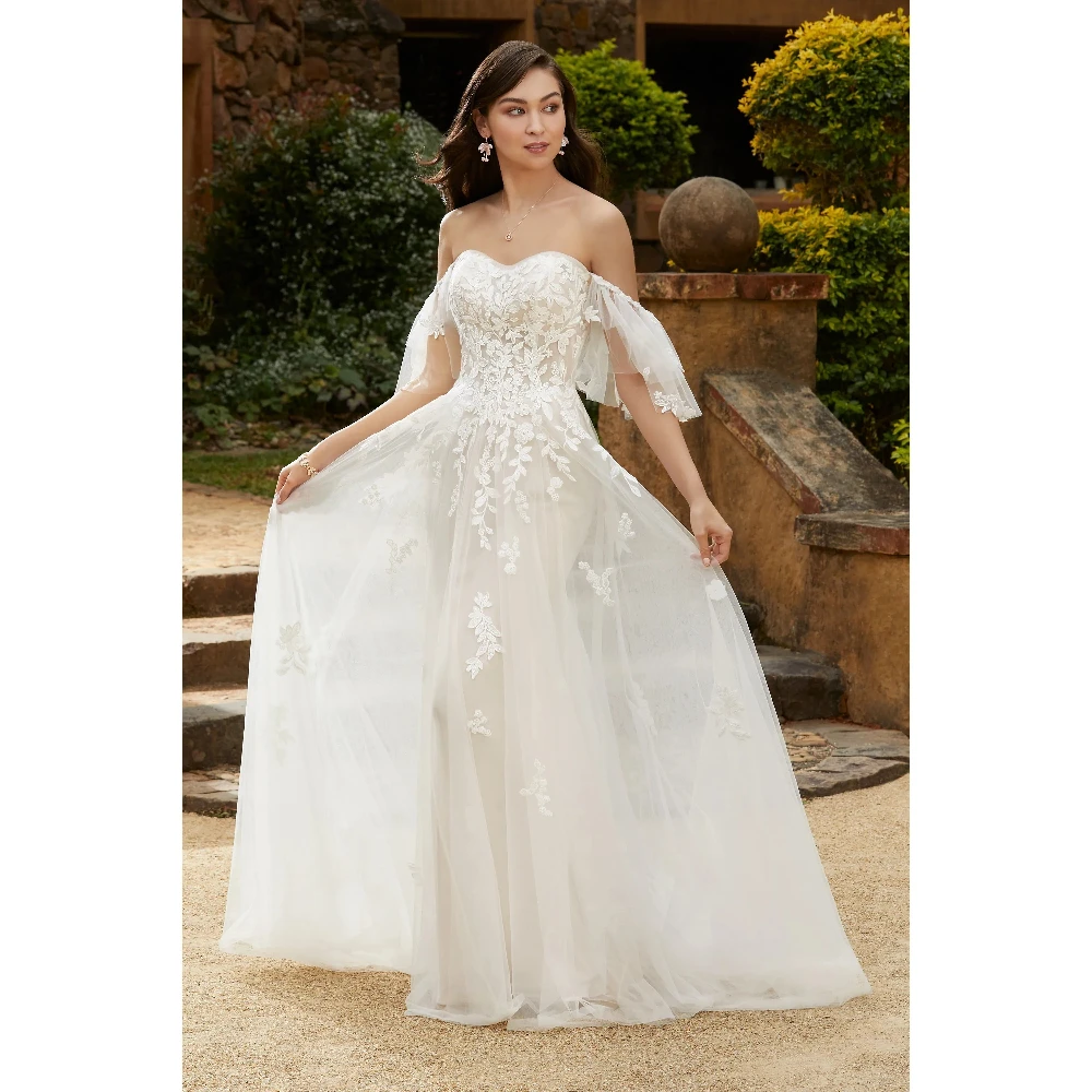 

ESBRIDE Simple Bride Dress Wedding Dresses Lace Applique A-Line Civil Bride Gowns Vestidos De Novia Customized Bridal Dresses