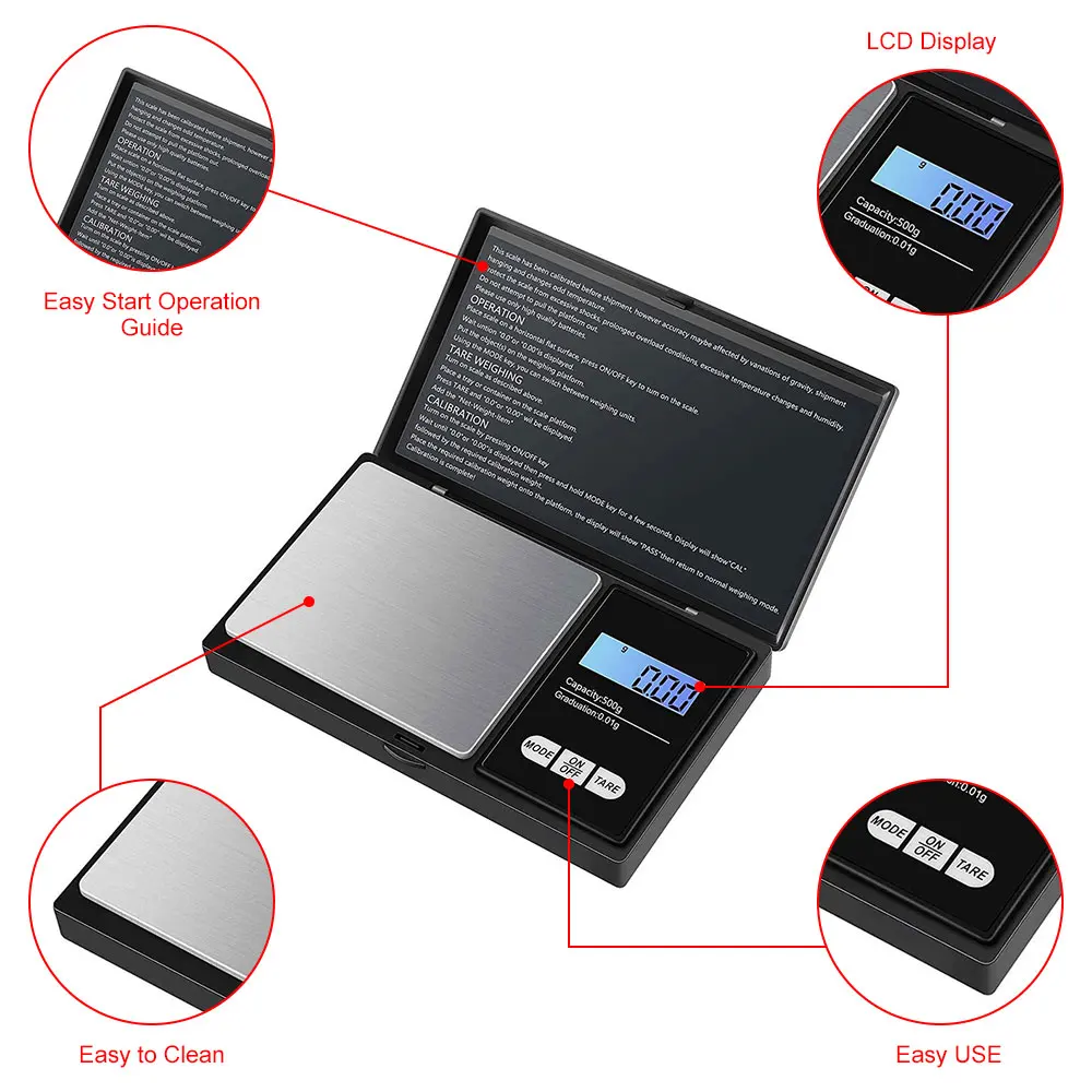 500g/0.01g Digital kitchen Scale Jewelry Gram Weight High Precision Backlight Electric Pocket Scale LCD Mini Digital Scale