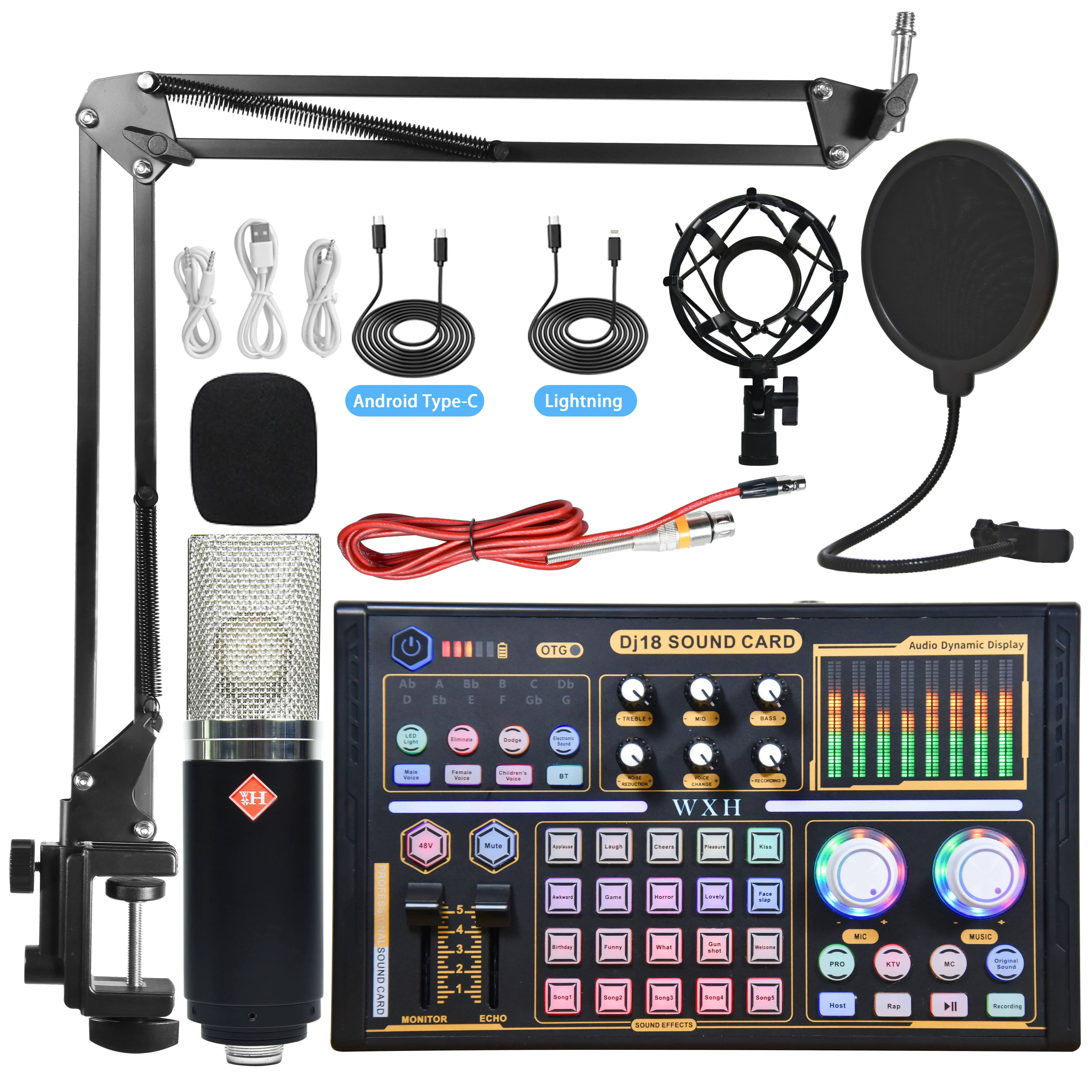 

48V DJ18 Live Sound Card Cell Phone Live Broadcasting Equipment Computer Recording Condenser Microphone Live Sound Card Set