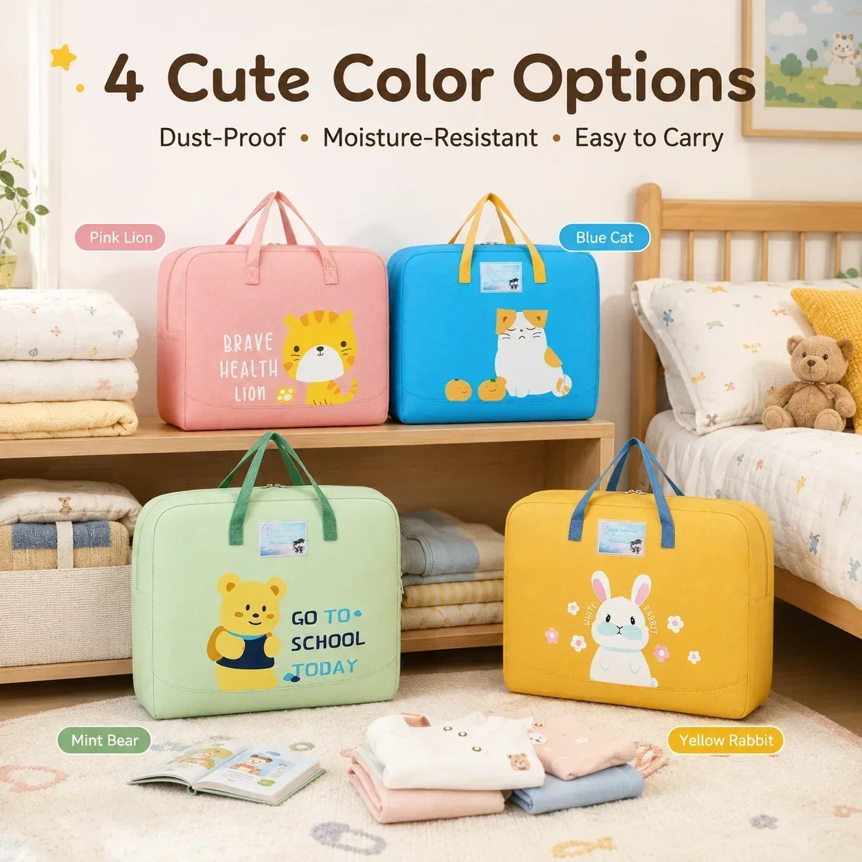 Large Capacity Cartoon Oxford Cloth Storage Bag for Nursery Quilt Clothes Moving Home Organization Bag Dustproof Nursery Bag