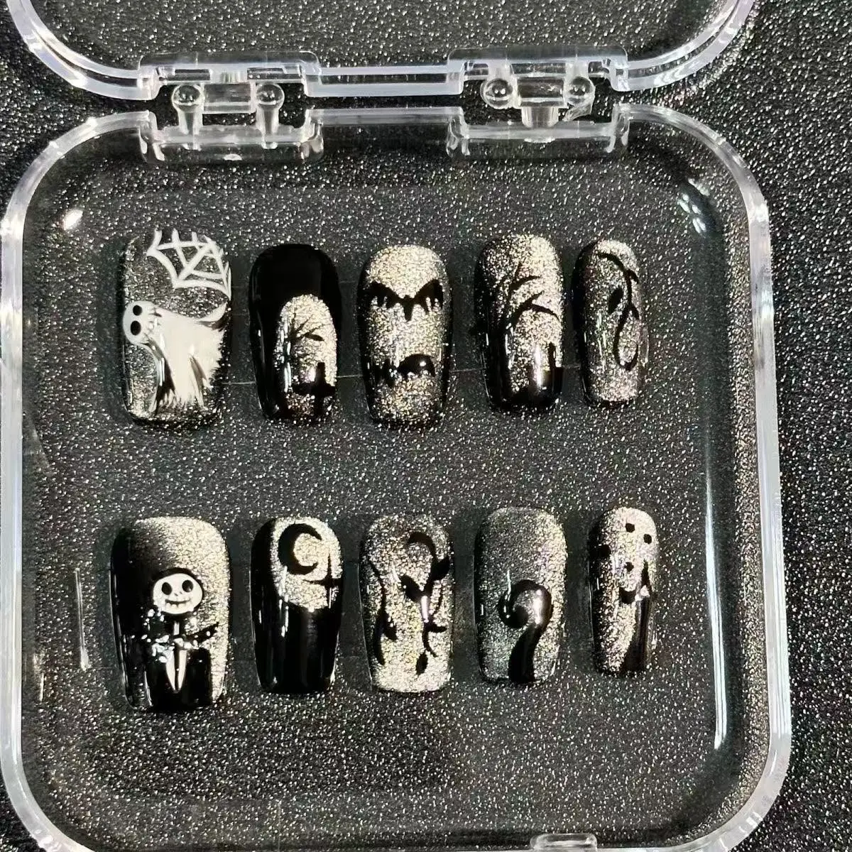 

French handmade custom-made nail art for sweet and cool Halloween, millennial hottie funny Halloween, reusable nail art