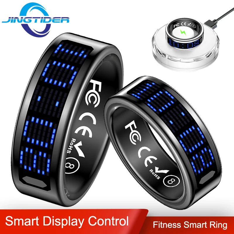 SR16 Display Screen Smart Ring Men Women Lightweight Call Reminder IP68 Waterproof Heart Rate Blood Oxygen Monitor Finger Ring