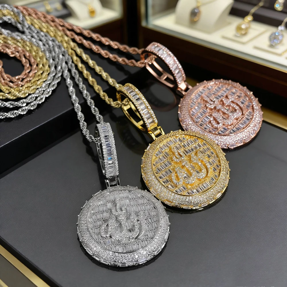 Round Shaped Muslim God Allah Pendant for Men Necklace Religious Iced Out Cubic Zirconia Hip Hop Rope Chain Jewelry