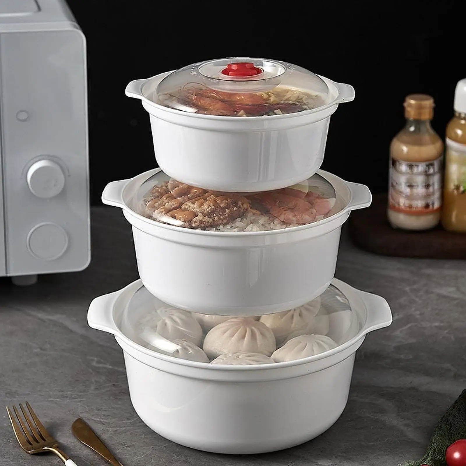 

3 Pieces Microwave Bowls with Lids Mixing Salad Bowls Noodles Bowls Salad Bowls