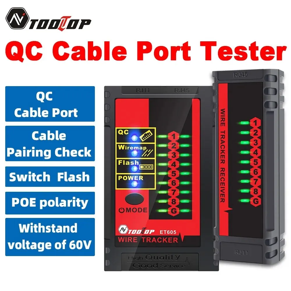 TOOLTOP ET605 LAN Network QC Cable Port Tester accoppiamento Check Switch Flash POE resistere 60V telefono rete Cable Line Finder