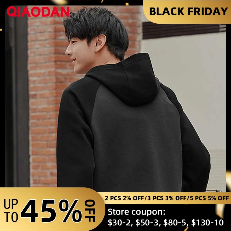 

QIAODAN Hooded Sweater Men's 2025 Winter Couple Contrasting Colors Loose Velvet Breathable Versatile Sports Jumper QXEWD3253006A