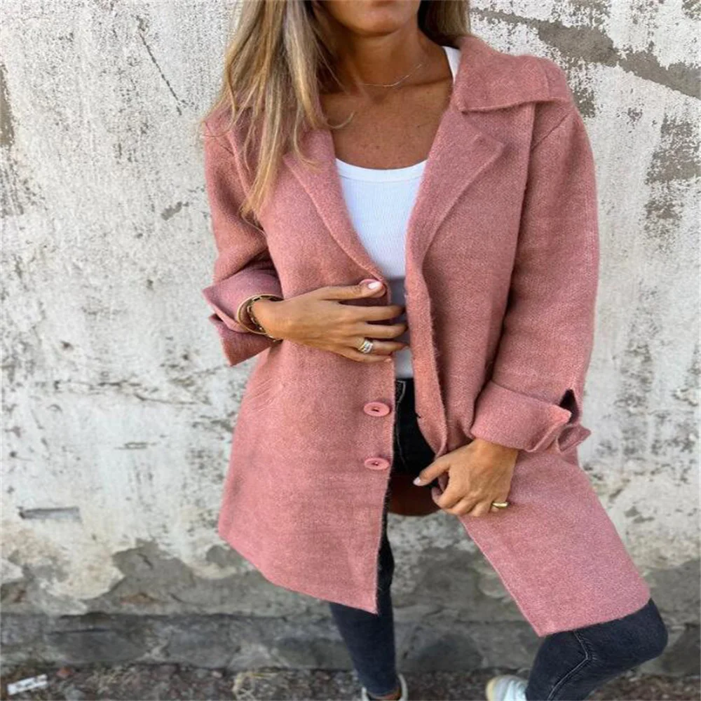 2024 new summer solid color lapel tie pocket cardigan single breasted mid-length coat for women