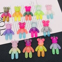 10pcs Resin New Glitter Sparkle Colorful Bear Charm Cute Pendant for Keychain, Earring, Scrapbooking, DIY Making, Necklace