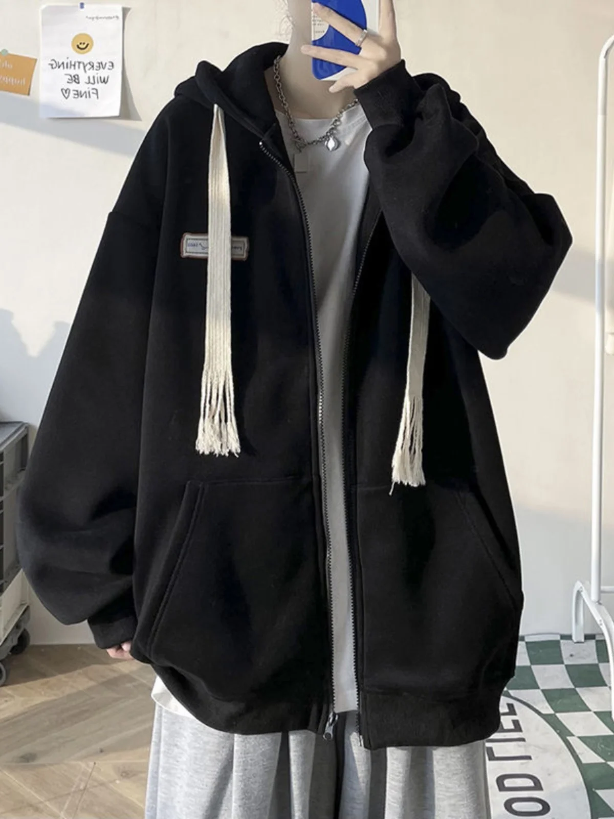 

Оверсайз худи 300 Pou andong Jimo, весенне-осенний повседневный кардиган-куртка для пар, плотный, на молнии