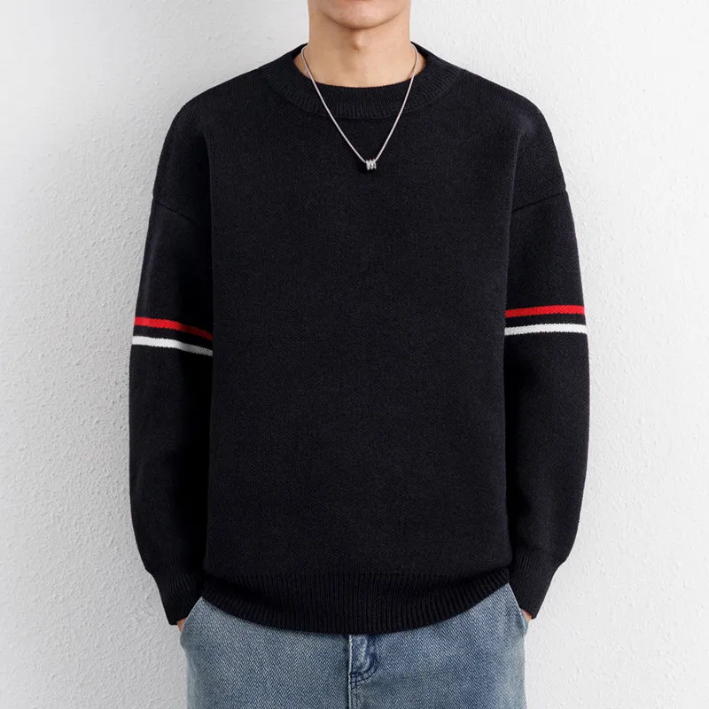 

Новинка 2025: Мужской базовый трикотажный свитер с круглым вырезом, молодежный, универсальный, теплый зимний, длинный рукав, повседневный, базовый, производство Китай