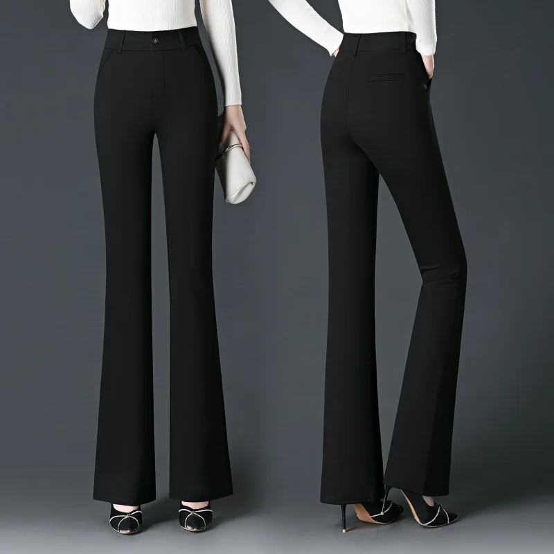 

Черные расклешенные брюки для женщин, весенне-осенние новые утягивающие драпированные профессиональные повседневные брюки с высокой талией, облегающие брюки-клеш