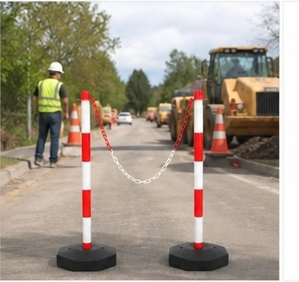 1Set Road Barrier Post Red White Plastic Fillable Base Portable Safety Cone Parking Driveway Construction Traffic Posts