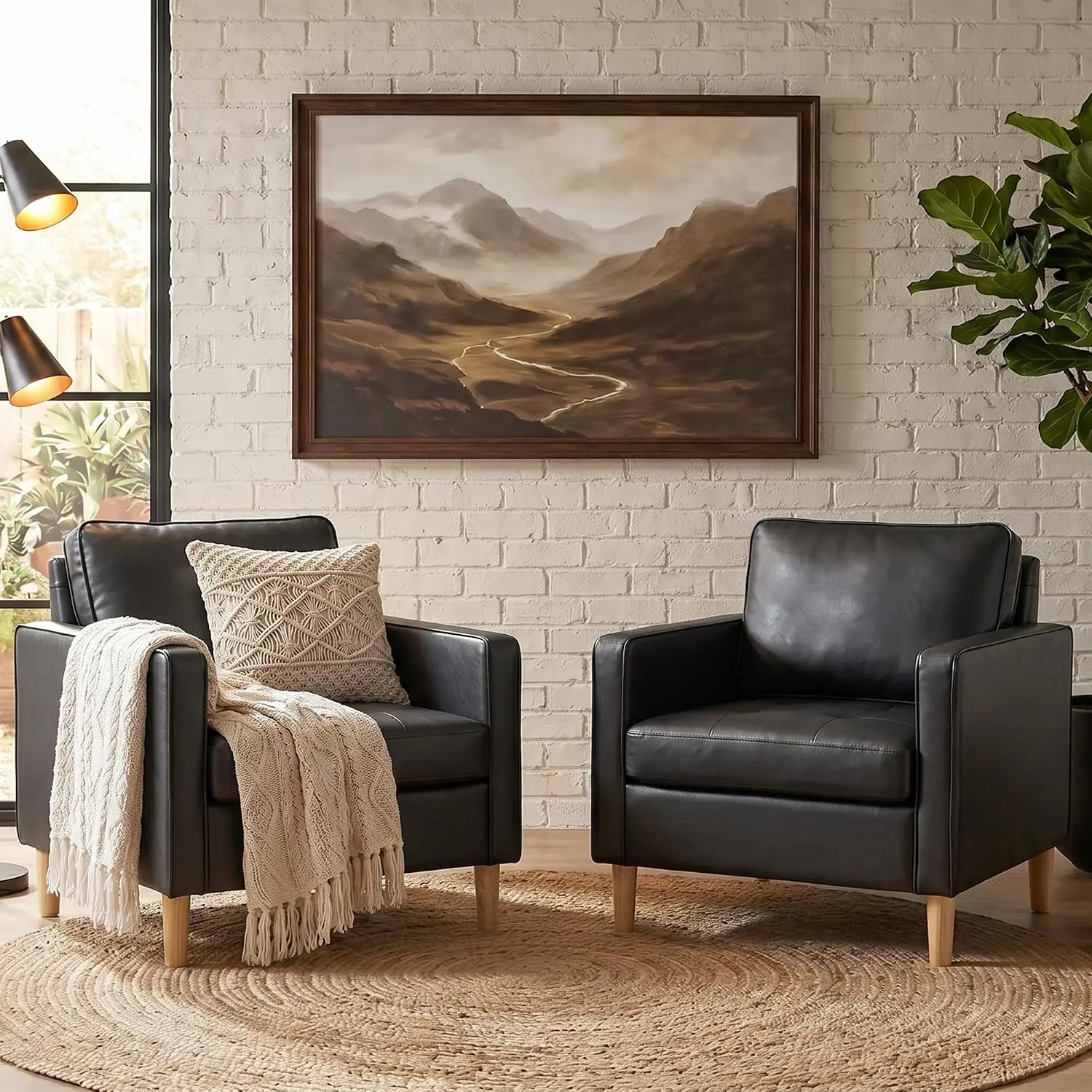 Black Faux Leather Accent Chair Set Armchair Living Room Bedroom Office 2 Pack, Customized