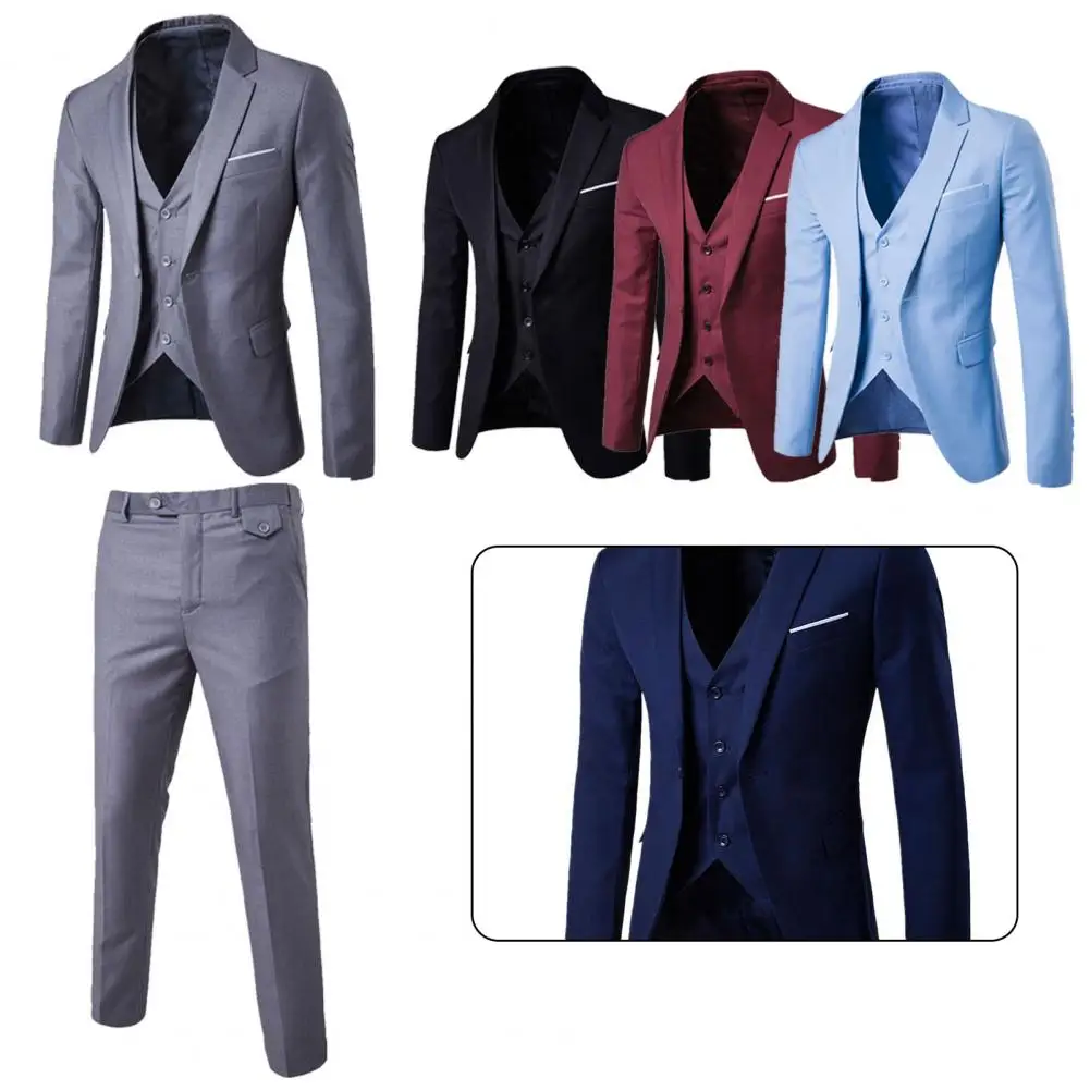 Luxury 3 piece men\'s wedding suit fashion men\'s slim solid color business office suit sets large size men Blazer+ pants