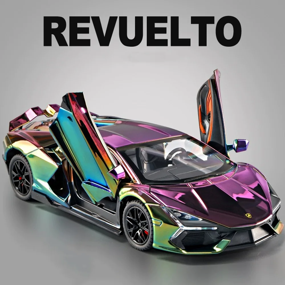 1:24 Lambor Revuelto SVJ63 Alloy Sports Car Toy Diecast Model with Sound Light Pull Back Miniature Vehicle Collectible Ornament