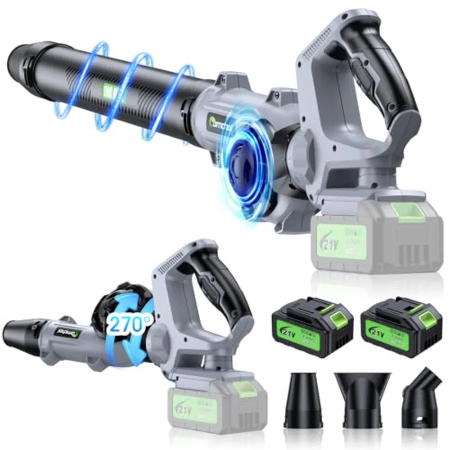 

Leaf Blower - 500000RPM Cordless Electric Blower - 2 X 4.0Ah Batteries and Charger - 5 Speed Mode - 21V Lightweight Leaf Blower