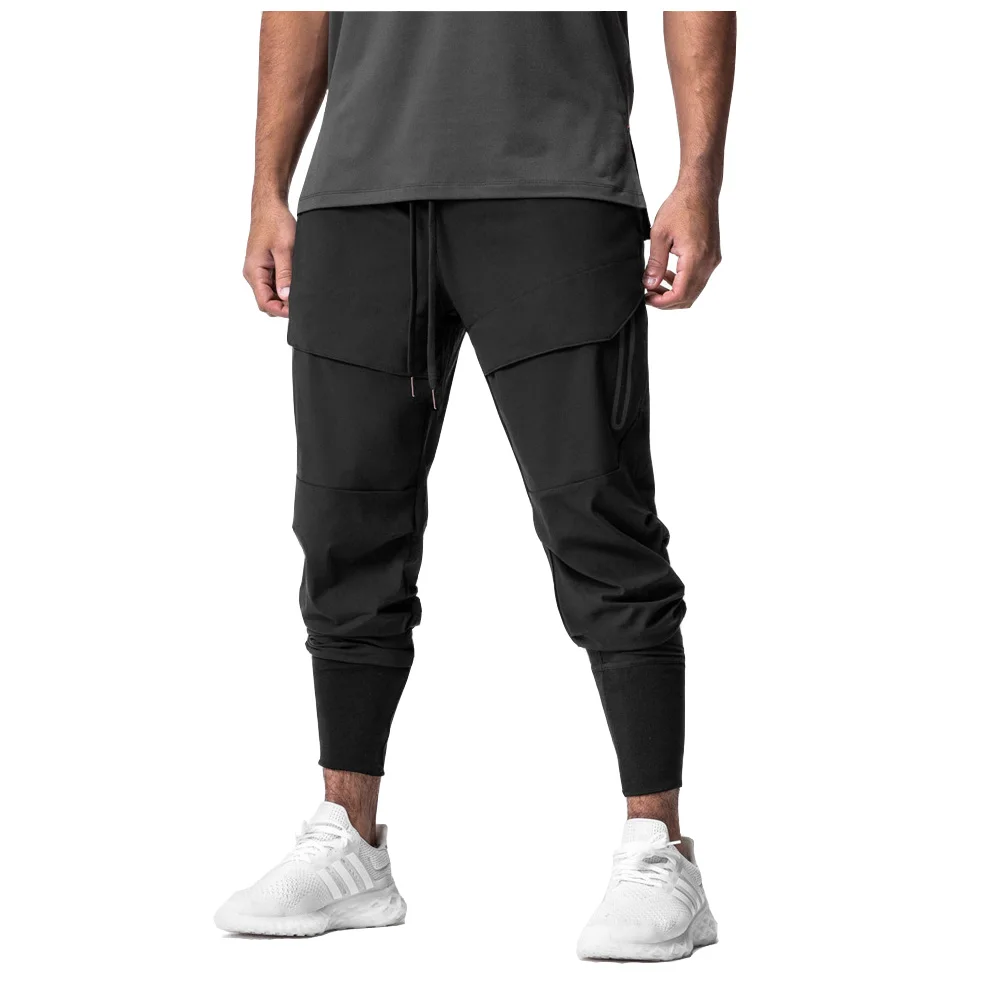 Men Fitness Running Sport Pants with Zipper Pockets Training Joggings Sweatpants Hiking Trekking Trousers Plus Size for Male