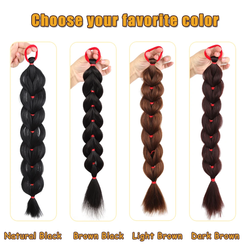 الاصطناعية طويلة تويست جديلة ذيل حصان ملحقات مع شريط مطاطي 18 بوصة الملاكمة وصلات شعر مضفرة للنساء عيد الميلاد اليومي #5