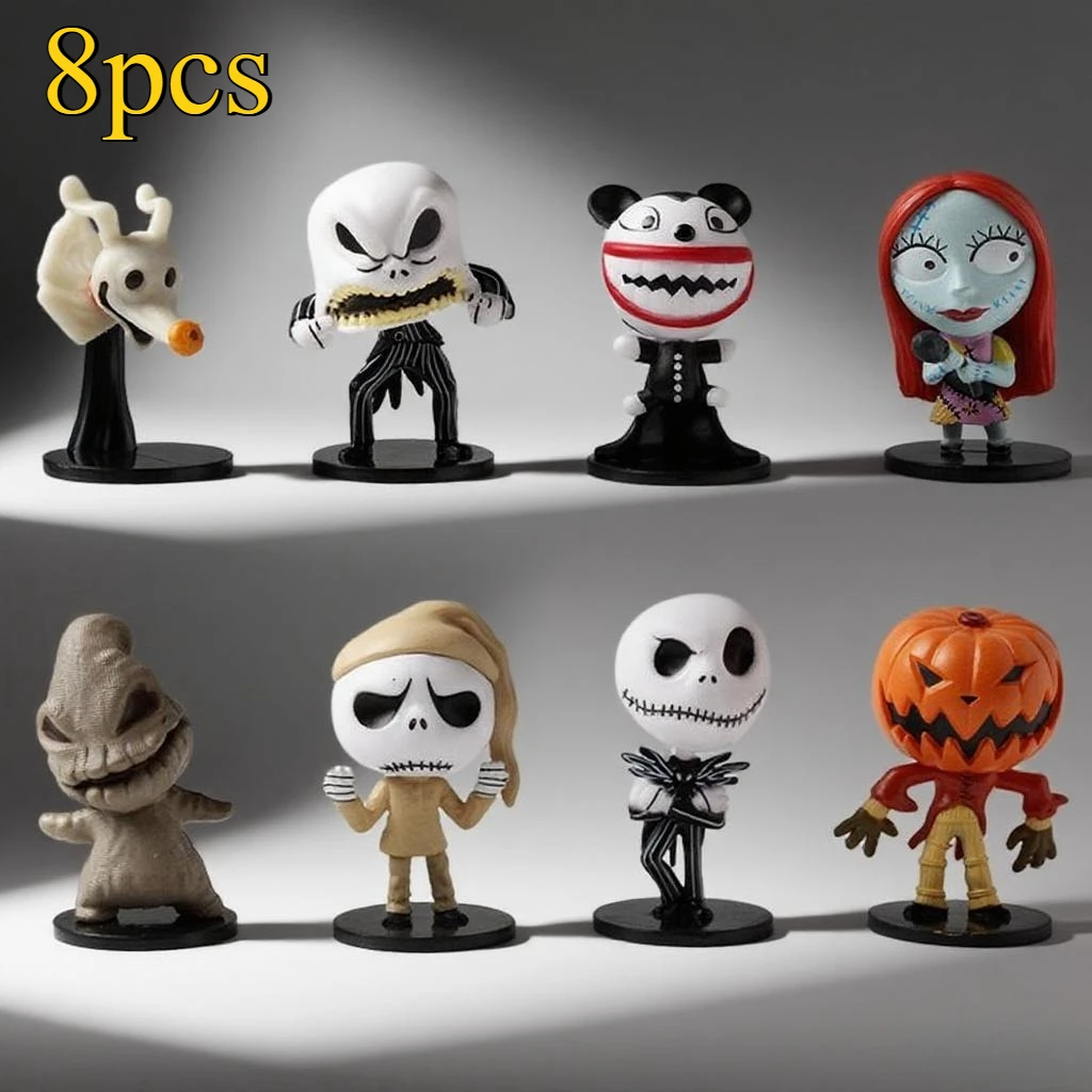 8 Uds. Pesadilla Sally Jack Skellington Navidad PVC modelo vinilo estatuilla regalo de Halloween figuras de acción de juguete