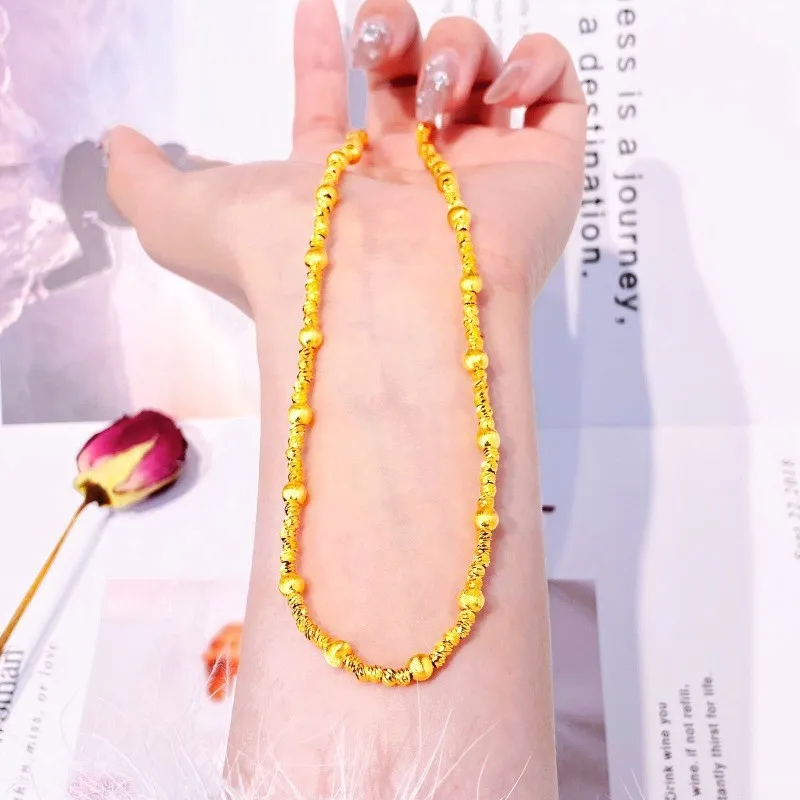 Pure 18 Kt Gold Color Sparkling Beads Necklace for Women Girlfriend Wedding Birthday Fine Chain Neckalce Jewelry Gifts