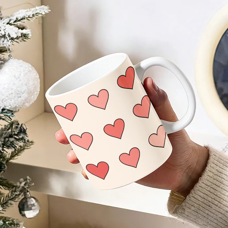 

11 oz Gradient Pink Heart Pattern Ceramic Mug with Handle, Coffee Cup, Milk Cup, Office Tea Cup, Drinking Cup, Gift for Friends