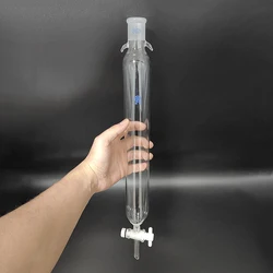 Sandless plate flash column,O.D.45mm,E.L.200mm/250mm/300mm,With ground mouth 24/29,Chromatographic analysis column,PTFE valve