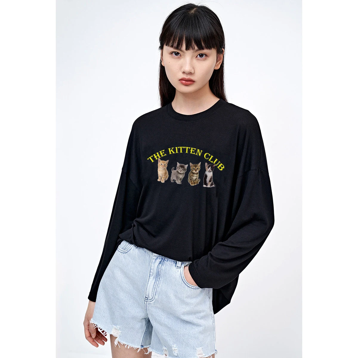 Kitten Club Long Sleeve Autumn Tees Women T-shirts Summer Fashion Top Short sleeve Leisure Female Tshirt Hipster T shi