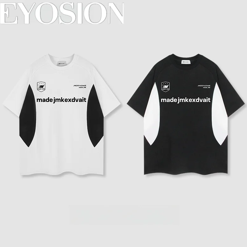 

Men's Sports T-shirt 280G Cotton Overssized Patchwork Badge Printed High Street Short Sleeve High Quality Unisex Couple Top Tee