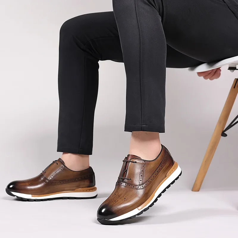 Men's Casual Leather Shoes Breathable Fashionable Business Trendy Sport Shoes Genuine Cow Leather Classic Style