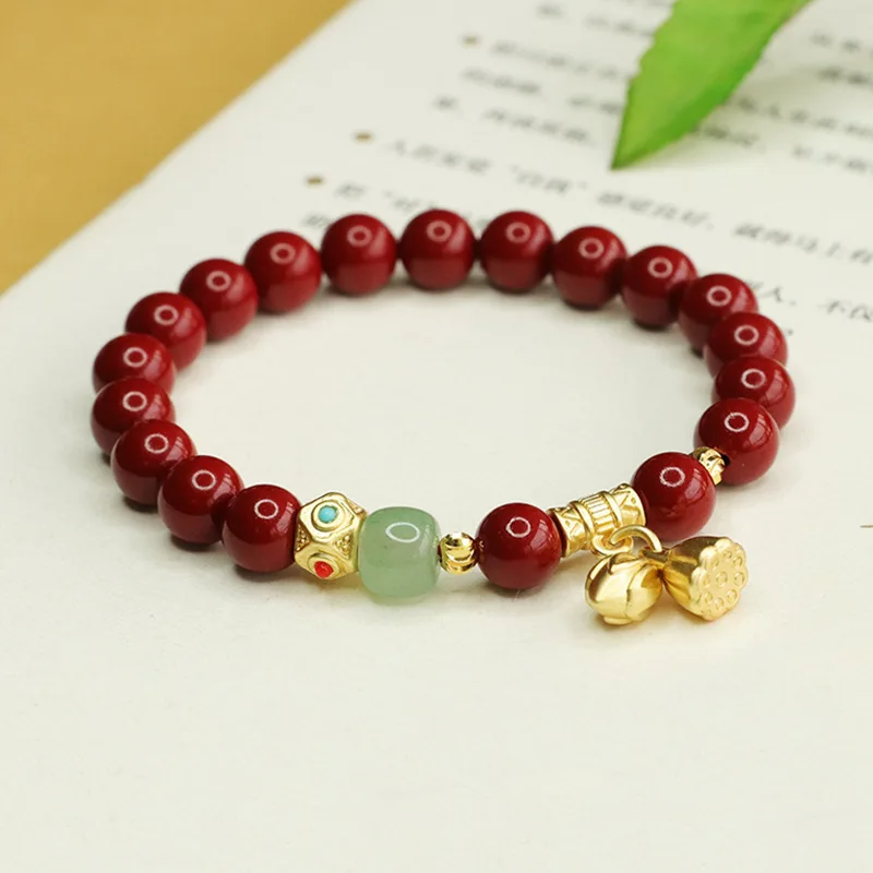 Hetian Jade Cinnabar Bracelet Two Worlds Huan Purple Gold Sand Bracelet