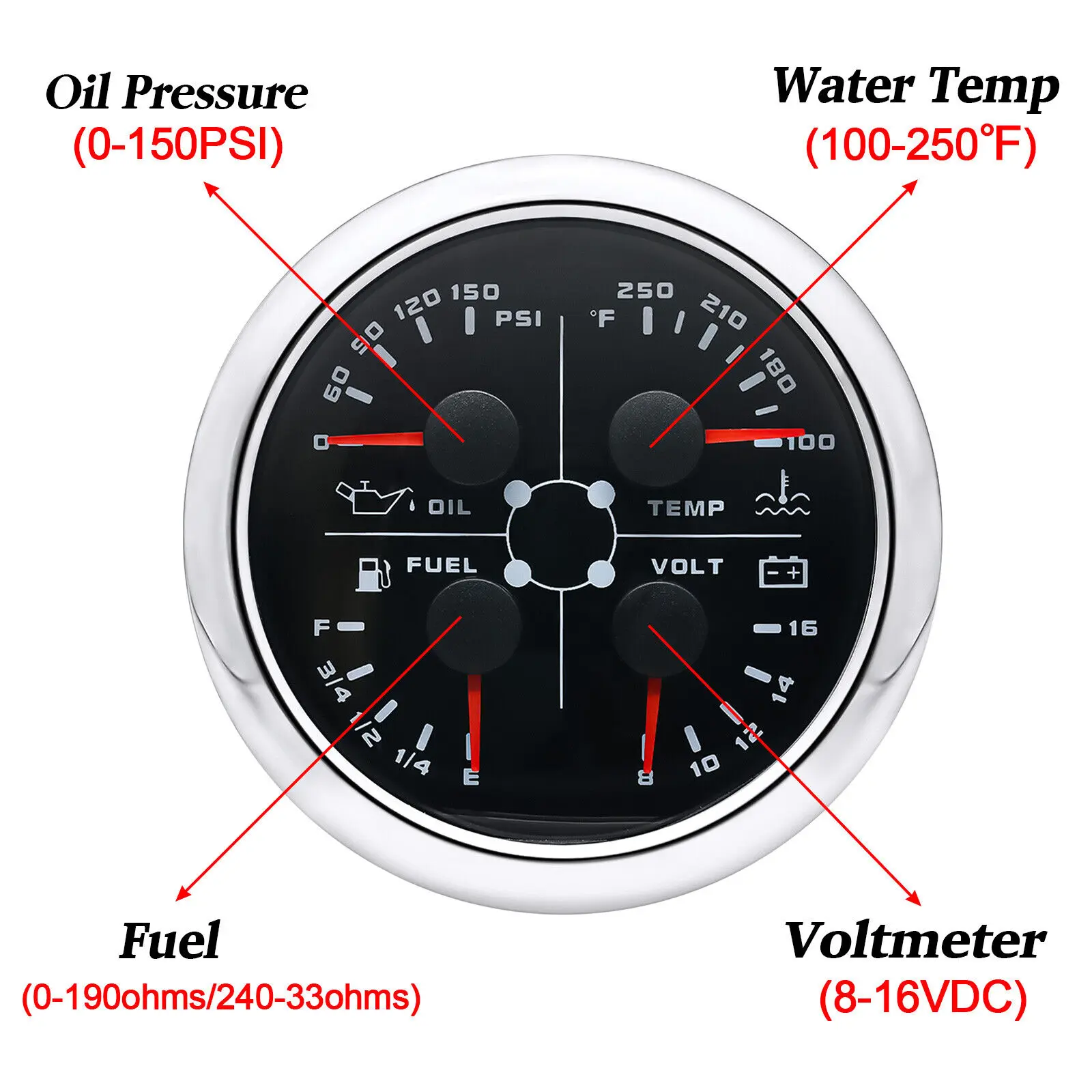 2 Gauge Set 85mm GPS Speedometer 0-160 MPH Tacho Fuel Temp Oil Volt With Sensor