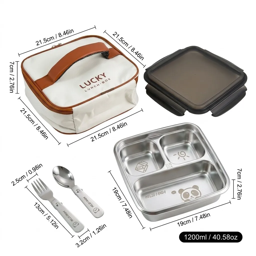 Draagbare 304 roestvrijstalen gedeelde bento lunchbox met 2/3 compartimenten, grote capaciteit, lekvrij voedselcontainer voor kinderen en studenten