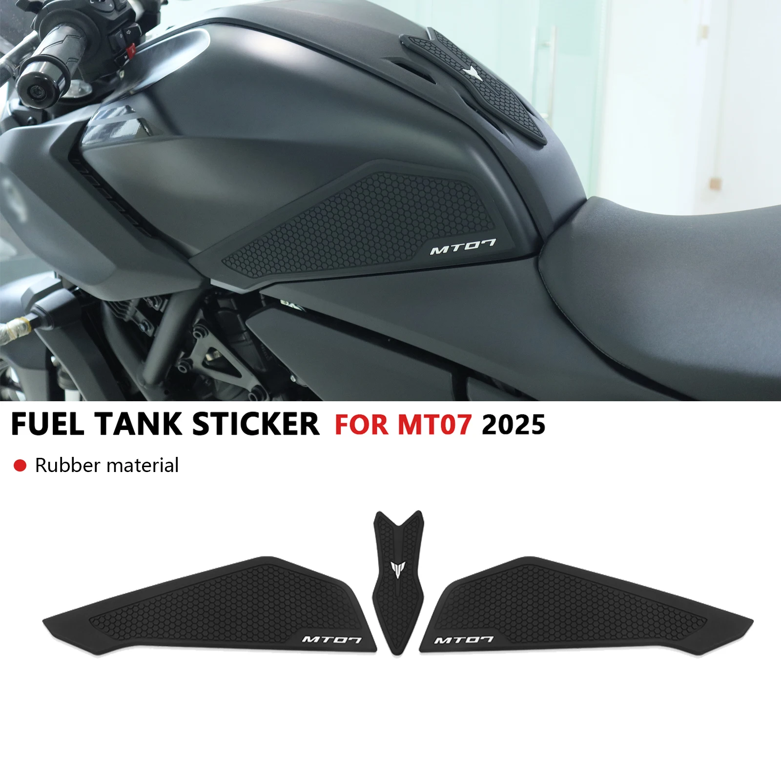 

Для MT-07 2025 MT07 мотоциклетная резиновая нескользящая наклейка на бак, наклейка на боковая накладка на топливный бак, наклейка против царапин, водонепроницаемая накладка